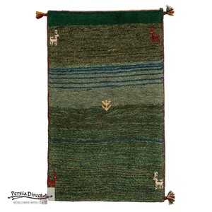 ギャッベ　ペルシャ　イラン　オーガニックウール　絨毯　ラグ　玄関マットL　56×90cm　ML1960_GR