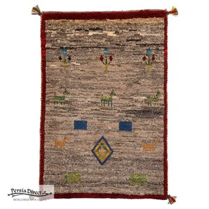 ギャッベ　ペルシャ　イラン　オーガニックウール　絨毯　ラグ　玄関マットL　60×88cm　ML1957_NE