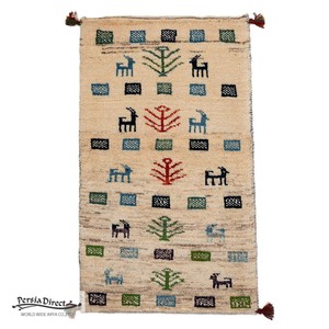 ギャッベ　ペルシャ　イラン　オーガニックウール　絨毯　ラグ　玄関マットL　54×92cm　ML1964_BE