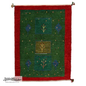 ギャッベ　ペルシャ　イラン　オーガニックウール　絨毯　ラグ　玄関マットL　68×92cm　ML1965_GR