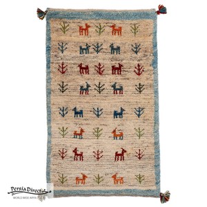 ギャッベ　ペルシャ　イラン　オーガニックウール　絨毯　ラグ　玄関マットL　53×87cm　ML1966_BE