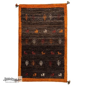 ギャッベ　ペルシャ　イラン　オーガニックウール　絨毯　ラグ　玄関マットL　63×100cm　ML1977_NE