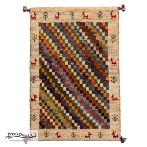 ギャッベ　ペルシャ　イラン　オーガニックウール　絨毯　ラグ　玄関マットL　62×91cm　ML1978_CL