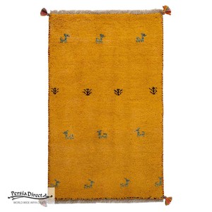 ギャッベ　ペルシャ　イラン　オーガニックウール　絨毯　ラグ　玄関マットL　57×92cm　ML1987_YE