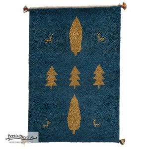 ギャッベ　ペルシャ　イラン　オーガニックウール　絨毯　ラグ　玄関マットL　62×92cm　ML1961_BL