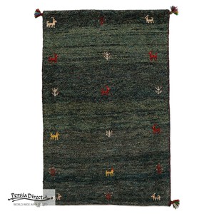 ギャッベ　ペルシャ　イラン　オーガニックウール　絨毯　ラグ　玄関マットL　60×92cm　ML1980_GR