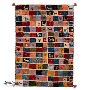 ギャッベ　ペルシャ　イラン　オーガニックウール　絨毯　ラグ　玄関マットL　66×92cm　ML2032_CL