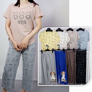 Tシャツ8分丈ワイドパンツ 上下セット　2柄  犬　猫　セットアップ  ルームウェア　パジャマ