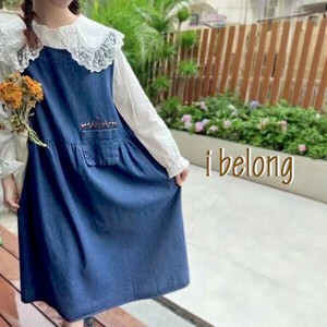 【新作】綿100デニム刺繍ポケットジャンスカ　ワンピース