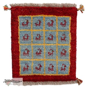 ギャッベ　ペルシャ　イラン　オーガニックウール　絨毯　ラグ　座布団　40×45cm　MS16770_BL