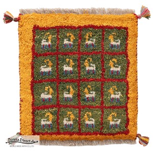 ギャッベ　ペルシャ　イラン　オーガニックウール　絨毯　ラグ　座布団　36×38cm　MS16807_GR