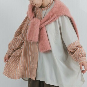 バイカラーシャツ クルーネックシャツ ワイドシャツ シャツブラウス　24935