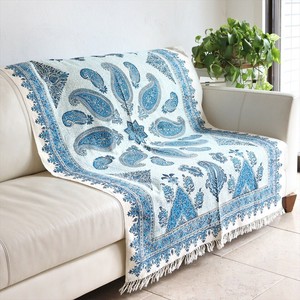 ペルシャ更紗 イラン手染め布 148x100cm ブルー ペイズリー イラン手染め布 テーブルクロス ソファーカバー