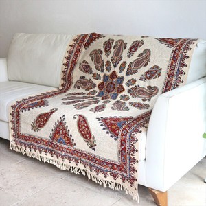 ペルシャ更紗 イラン手染め布 144x101cm アンバー系 ペイズリー イラン手染め布 テーブルクロス