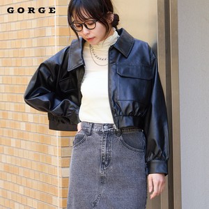 ショート丈合皮ブルゾン