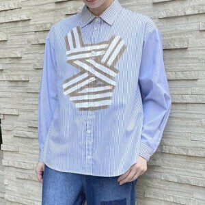 Button Shirt/Blouse Shirtwaist Navy Stripe S/S