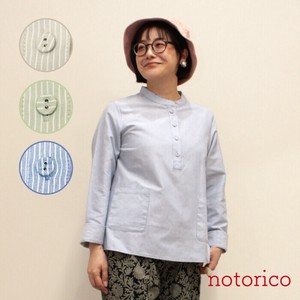 Button Shirt/Blouse Stripe Pocket Stand-up Collar