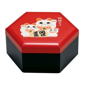 兼六小物入れ 朱/黒 まねきねこ  [おみやげ 贈り物 小物入れ 日本製]