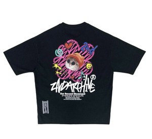 【2025春夏新作】フラワー落書きキャット半袖Tシャツ