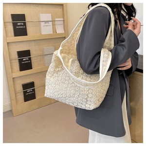 トートバッグ 3色 お花 レース ショッピングバッグ お出かけ