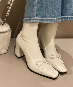 【Jasmine】リボンショートブーツ レディース PU ブーツ りぼん ショートブーツ