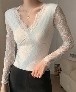 【Jasmine】レースインナートップスカップ付き レディース インナー 長袖 レース カップ付き