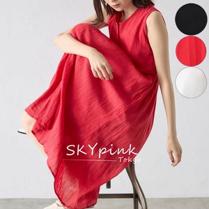 【2025SS新作】インド綿ウエストゴムノースリーブワンピース　SKYpink東京