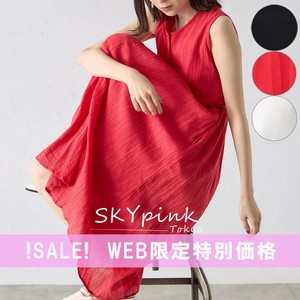 【WEB限定特別価格】インド綿ウエストゴムノースリーブワンピース　SKYpink東京
