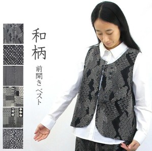 コットン　和柄　ベスト　前開き　丸首　ショート丈　和のファッション