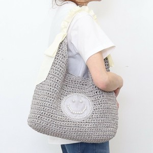 2025新作【COOCO クーコ】SMILEY パール刺繍フリルハンドルペーパー カゴバッグ