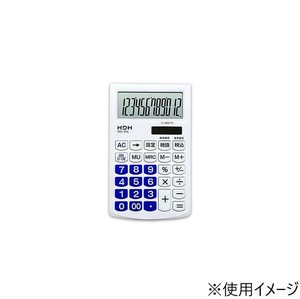 保土ヶ谷電子販売　電卓　手帳サイズ　12桁　ホワイト×ブルー　HDC-016TBU