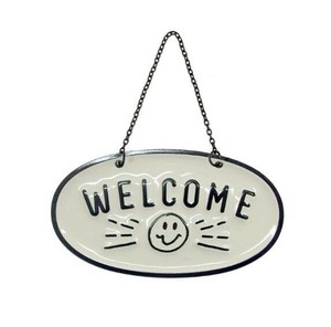 ティンWELCOMEサイン スマイル アイボリー DE051826
