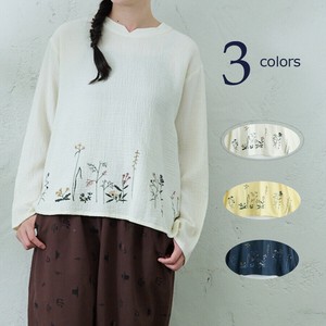 Button Shirt/Blouse Flower Embroidery