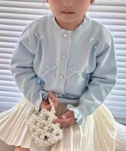 【aimoha-KIDS-】キャンディースリーブリボンカーディガン キッズ 子供 女の子 リボン ニット