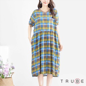 Casual Dress Check V-Neck Cotton [2025 NEW]