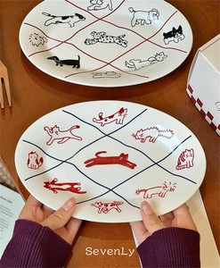 変わったデザイン 猫犬イラスト食器 デザート皿 陶器「2025新作」