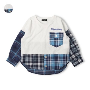 Kids' 3/4 Sleeve T-shirt Check Pattern Organic Pocket Cotton 100% Cotton Switching