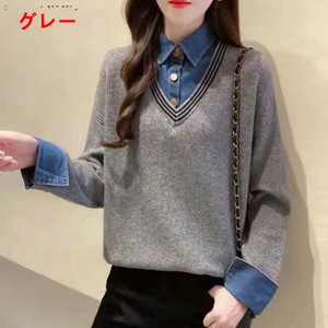 シャツ デニム ニット 長袖 ゆったり 快適 レディース ファッション  ABQ893
