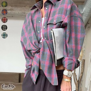 カラーチェック柄シャツ スナップボタン 春 秋 カジュアル   【2025新作】EH1692