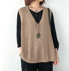 ベスト ニット 春秋 薄手 Vネック 透かし彫 無地 ゆったり 快適 レディース ファッション ABQ904