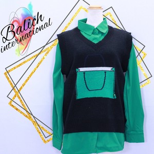【トップス】バッグモチーフ ニットベスト シャツ付