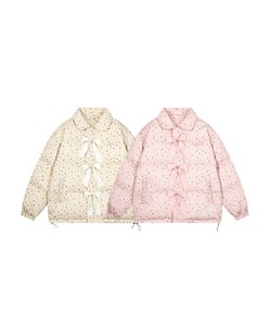 【HOOK】for girls リボン付き中綿フードジャケット レディース アウター フード リボン
