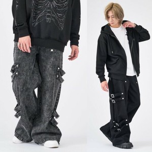 <2025春夏新作>サイドベルトデザイン　バギーパンツ/ユニセックス　デニム　カツラギ