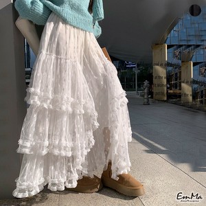 ティアード刺繍チュールスカート ロング丈 ウエストゴム フェミニン カジュアル 春 夏 【2025SS】EH4353