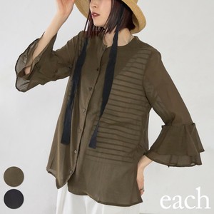 【each　新作入荷】new素材♪二段袖綿混シア　ジャケット ブラウス  定番人気　2025SS 羽織 aw