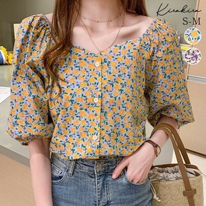 トップス《花柄ノーカラーブラウス 》《現品限り》