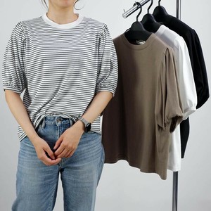 袖ボリュームプチハイAライン カットソー   無地 ボーダー Tシャツ ビッグTシャツ  レディース