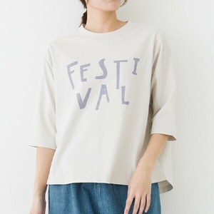 【2025春夏新作 kermu】10830 リサイクルコットン天竺 FESTIVAL プリント 7分袖Tシャツ