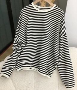 Tシャツ 長袖 ストライプ 春秋 薄手 無地 ゆったり 快適 レディース ファッション  BQ6914