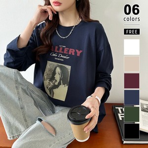 フォトプリントダメージtシャツ ロンT 綿100 オーバーサイズ カットソー 長袖 ロゴ Tシャツ レデ